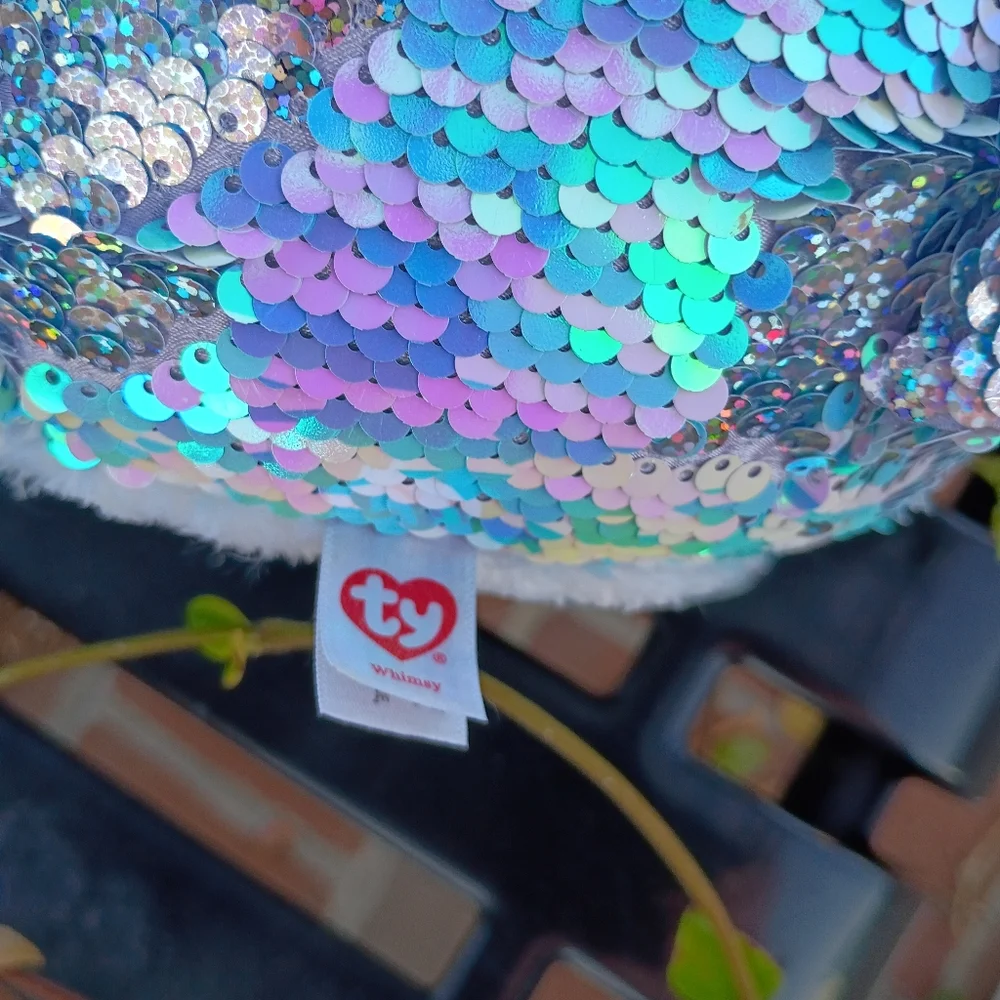 Ty Sequin Cat Plush - Iridescent Blue and Pink